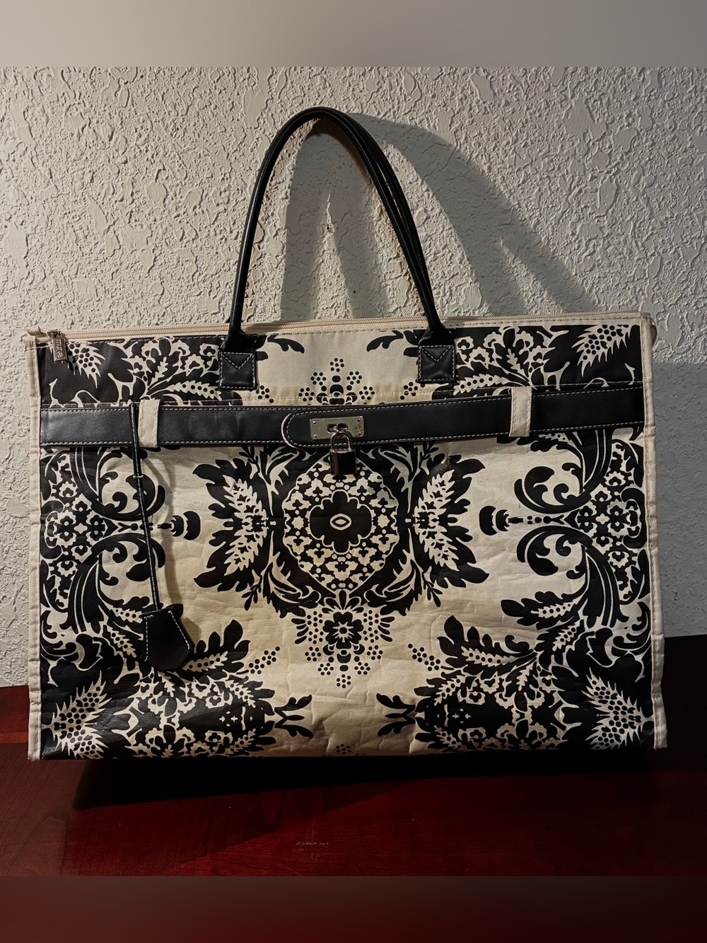 Murval Large Black & Cream Patterned Canvas Tote Bag